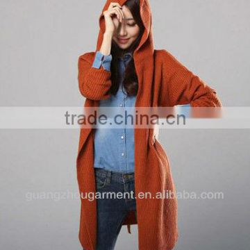 Latest fashion design long winter cashmere sweater cardigan with hoody