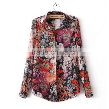 best-selling western style ladies flower printed vintage blouse tops