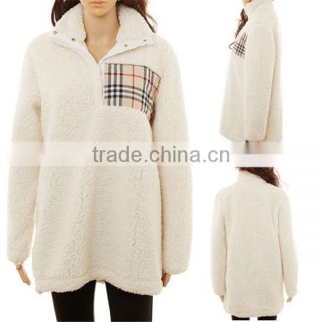 Wholesale monogrammed plaid patch sherpa pullover