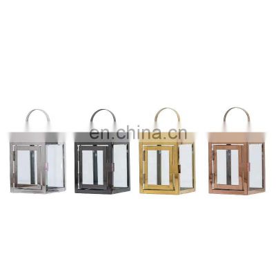 Minimalist Style Iron Crafts Glass Metal Candle Lantern Stainless Steel Mini Lantern for Home decoration
