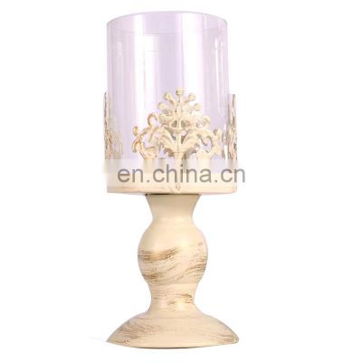 Europe white paint baking iron glass candlestick holder metal romantic candle holder wedding decoration