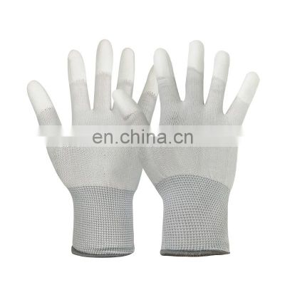 High quality 13G nylon work gloves with fingertips with white PU coating