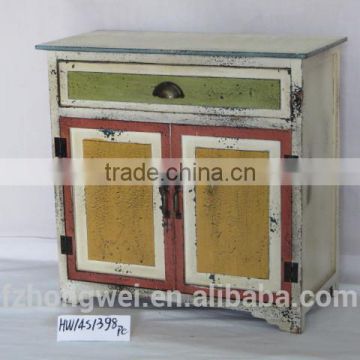 Shabby Chic Wooden Cabinet with 2 Doors for Home Storage Antique Green Corner Cabinet