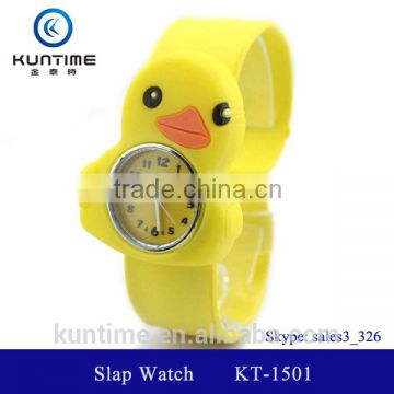 cute little yellow duck slap watch glass face quartz movt slap silicone watch