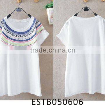 2014 cotton ladies printed batwing sleeve t-shirt