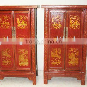 Chiese Antique Golden Painting Two Door Cabinet
