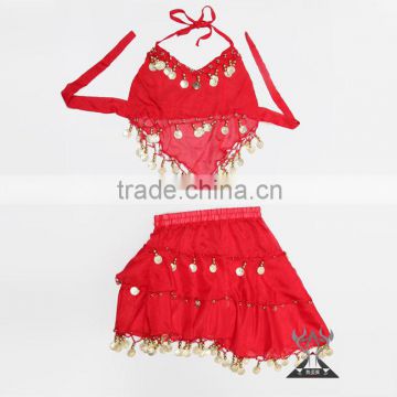 2pcs Top and Skirt Red India Kids Belly Dance Costume