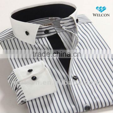 long sleeve European style latest design gray stripe 100% cotton harmonia collar fashion business shirts for men