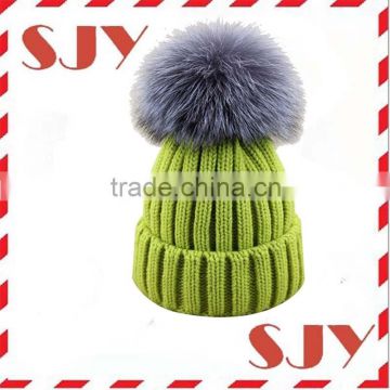Knitted Fur Hat Real Large Silver Custom Fox Fur Pom Pom Beanie Hats