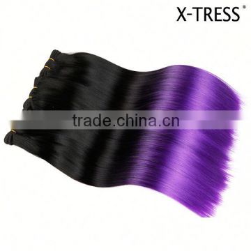 free sample long silk straight Latest OEM design1b purple ombre synthetic hair extension from China