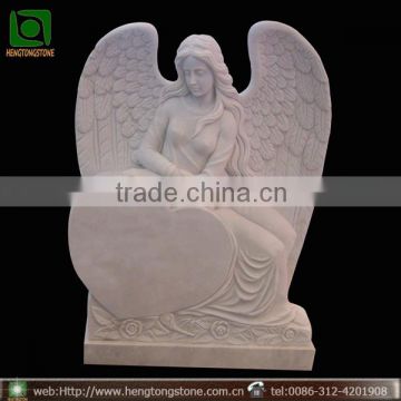 White Marble Angel and Heart Shaped Tombstone Design