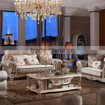 New classic ivory color antique finish fabric sofa set