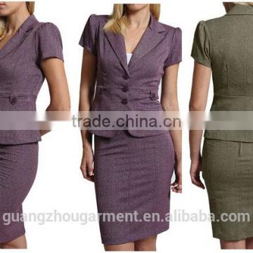 women fitted short sleeve blazer and skirt set ,ladies office wear uniform