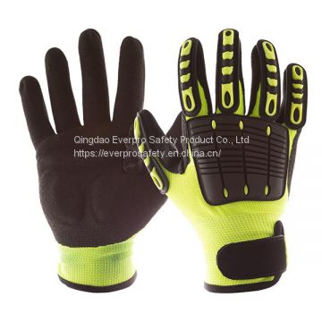 Oil and Gas Resistant Anti Impact & Cut 13G hi-vis HPPE Liner Nitrile Sandy Coated TPR anti impact gloves