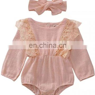 Solid Color Breathable Newborn Baby Romper Long Sleeve Baby Clothes Linen
