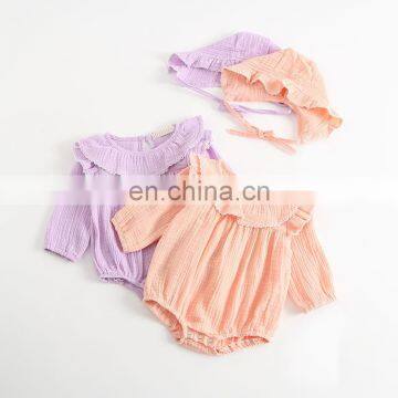 Lovely Baby Clothing Romper Long Sleeve  Linen Ruffle Baby Romper