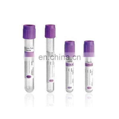 Plasma vacuum Blood Collection Tube PET and Glass Material Purple  cap 4ml  EDTA K2 K3 Tube