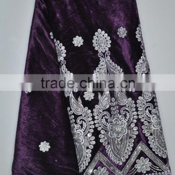 V122-4 purple embroidery velvet bridal lace big heavy velvet fabrics for dress