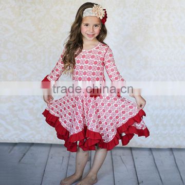 Hot sale good quality red rose flower dress beautiful party dress baby birthday dress oem children ruffle dress