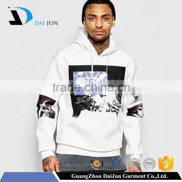 Daijun casual with pocket men low price 100% cotton silk-screen logo custom pullover white plain hoodie