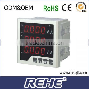 2014 newest with RS485 port flush three phase four lines 96 type three phase amper volt combined meter