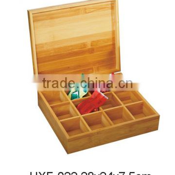 Bamboo Solid Tea Box With 12 Grids,Coffee Box