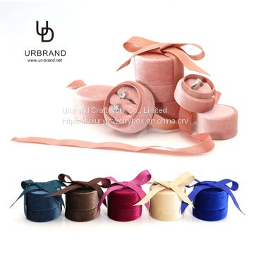 Round shaped velvet ring jewelry gift packaging box with ribbon design urbrand