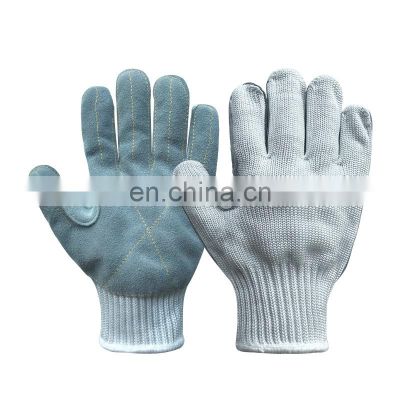 EN388 grade 5 stainless steel wire cut and puncture-resistant safety gloves with cowhide on the palm