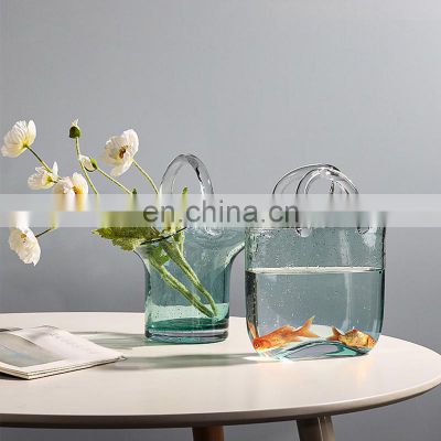 Nordic Home Decoration Transparent Clear Bag Bubble Glass Flower Vase HandBag