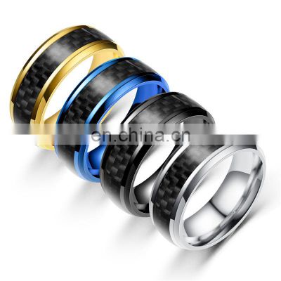 8mm 4 Color Stainless Steel Ring Inlay Carbon Fiber Wedding Ring for Men's Fashion Party Jewelry Gifts (Size 6-13)