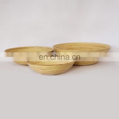 Natural Round Set of 3 Natural Spun Bamboo Salad Bowl, Handmade Serving Bowls With Lacquer Outside Wholesale