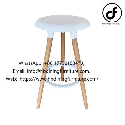 White round stool backrest plastic high wooden leg bar chair