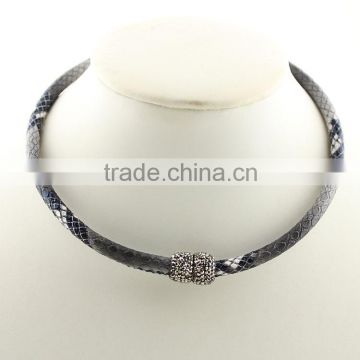 NE2386 Fashion black snakeskin choker,hematite crystal pave tube statement choker necklace