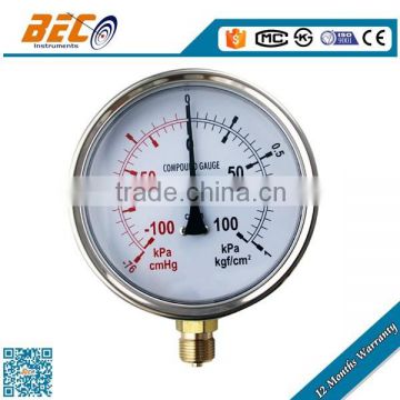 Well quality Stainless steel case compound pressure gauges by 19 years pressure gauge manufacturer