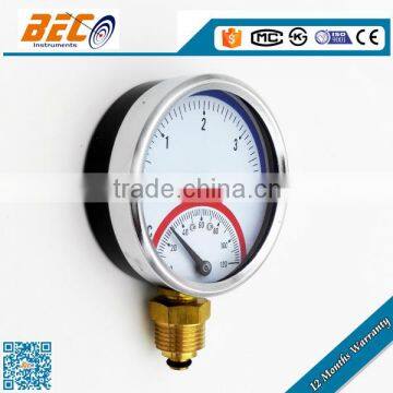 (YW-100A) 100mm steel material cheap price bottom thread double pointer type mechanical temperature gauge