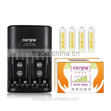 Wholesale RENEW-S2 AA AAA 9V NICD/NIMH Smart Rapid Battery Charger With AAA (4-Pack) Ni-MH 1200mAh High-Capacity batteries