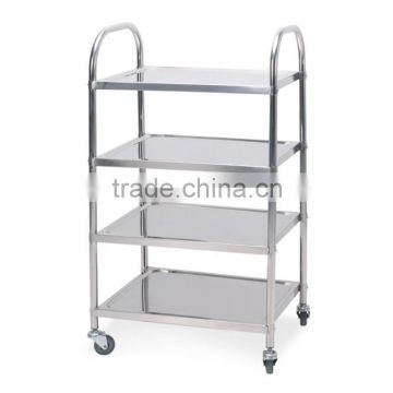 Four 4 Tier Service Trolley, Stainless Steel Assembled/Knock-Down Serving Cart, Dining Cart, Round Tube(KTR-04)