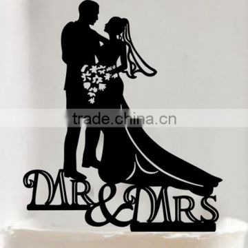 Personalized Mr And Mrs Groom & Bride Silhouette Rustic Wedding Cake Topper Gift