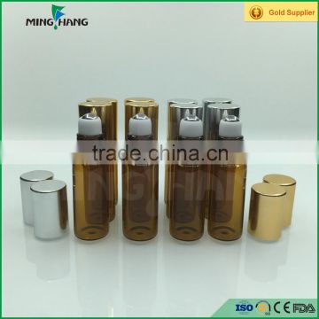 Amber tube glass roll on bottle with stainless steel ball