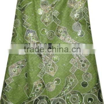 African organza lace with sequins embroidery CL8167-1green