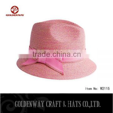 custom Pink Ladies bucket Hat Paper Braid Pink Ribbon