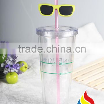 Eco-friendly 16oz Double Wall Clear Plastic Tumbler With Lid For Juice