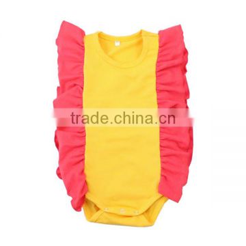 95% cotton hot pink&yellow baby romper kids clothing fashionable trend baby summer onesie