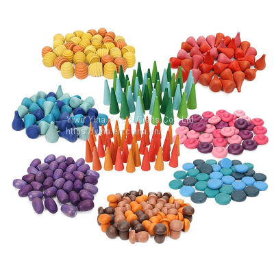 Mushrooms Honeycomb Droplets Tree cones Mini Cones Blocks Toy DIY Wooden Rainbow Loose Parts