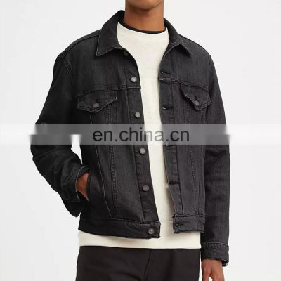 High quality  with logo custom logo printed windproof men jacket fashion black custom denim jacket