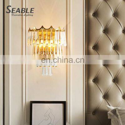 Modern Style Indoor Decoration Corridor Living Room Bedroom Gold Metal Luxury Crystal Wall Lamp