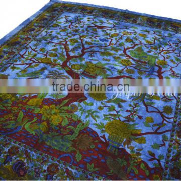 Tree of Life Design Handloom Cotton Flat Sheet Wall Tapestry Fabric Wallhanging