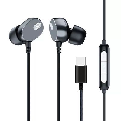 Metal nylon braided Type C wired stereo earphone USB-C DAC digital headphone for Huawei P40,Samsung S21