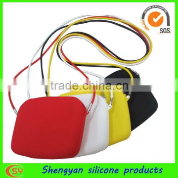 Fashion silicone jelly coin purse with zipper and long strap