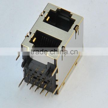 RJ45 2*1 port Network Connector/Jack with shield